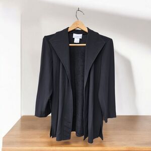 Susan Graver Style Liquid Knit 3/4 Sleeve Open Front Cardigan Black M Collared